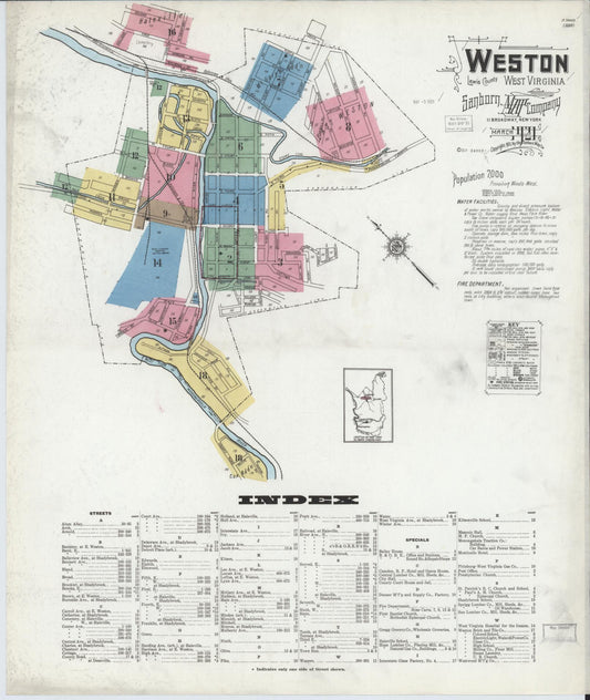 Sanborn Fire Insurance Map from Weston, Lewis County, West Virginia (1921), Sheet #0001 - Complete Map Set gallery image, historic Sanborn map, vintage wall art, West Virginia West Virginia