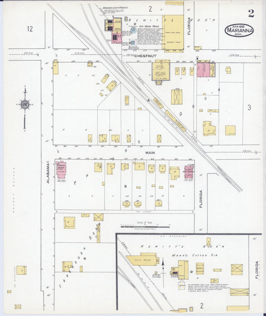 Sanborn Fire Insurance Map from Marianna, Lee County, Arkansas (1919), Sheet #0002 - Historic Sanborn Fire Insurance Map Print, vintage old map wall art, antique decor, genealogy gift, Arkansas Arkansas map