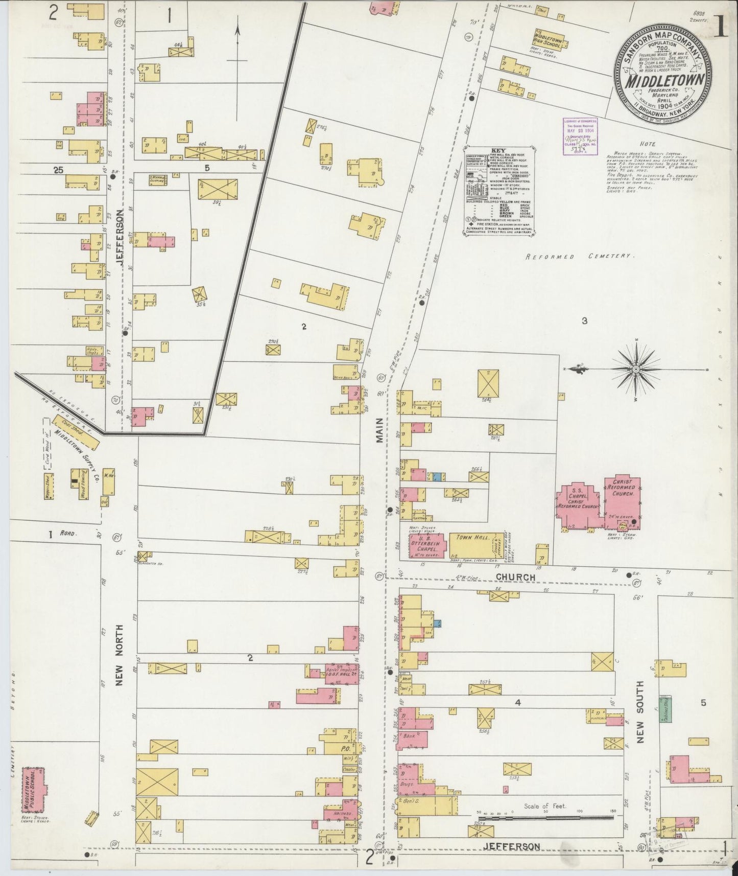 Sanborn Fire Insurance Map from Middletown, Frederick County, Maryland (1904), Sheet #0001 - Historic Sanborn Fire Insurance Map Print, vintage old map wall art, antique decor, genealogy gift, Maryland Maryland map