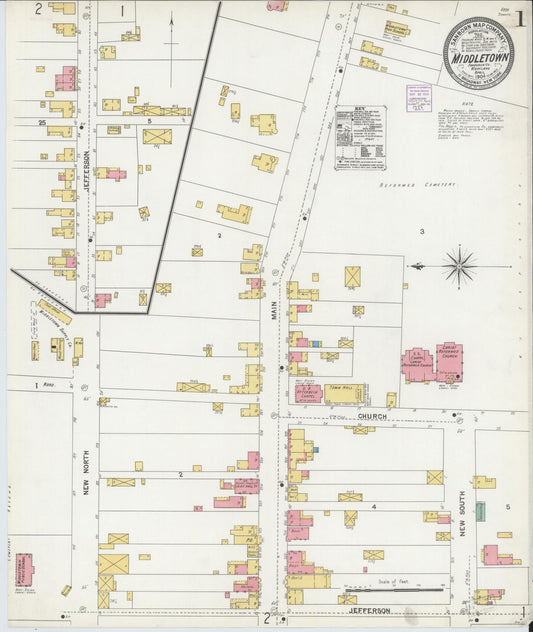 Sanborn Fire Insurance Map from Middletown, Frederick County, Maryland (1904), Sheet #0001 - Historic Sanborn Fire Insurance Map Print, vintage old map wall art, antique decor, genealogy gift, Maryland Maryland map