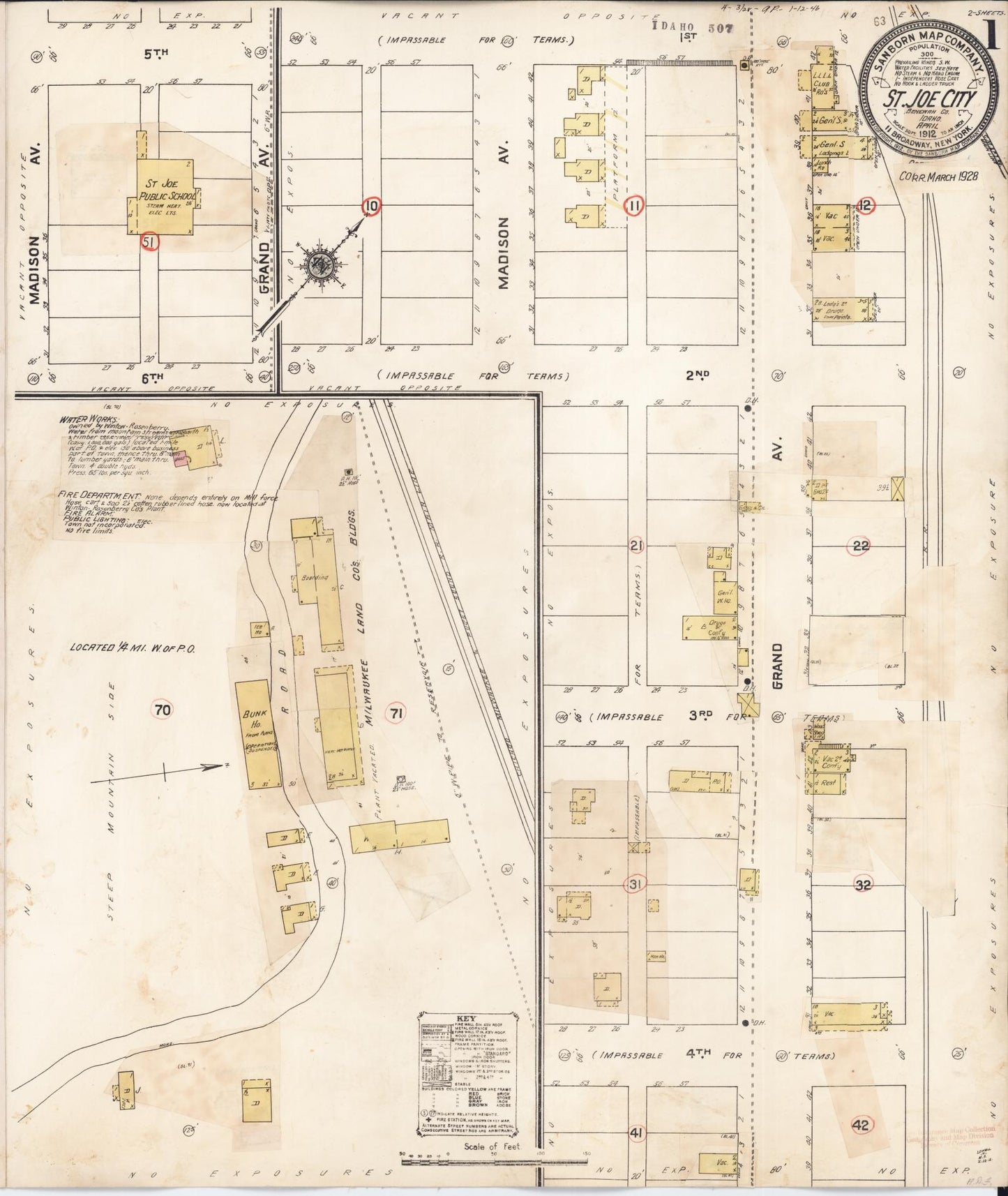 Sanborn Fire Insurance Map from Saint Joe City, Benewah County, Idaho (1928), Sheet #0001 - Complete Map Set gallery image, historic Sanborn map, vintage wall art, Idaho Idaho