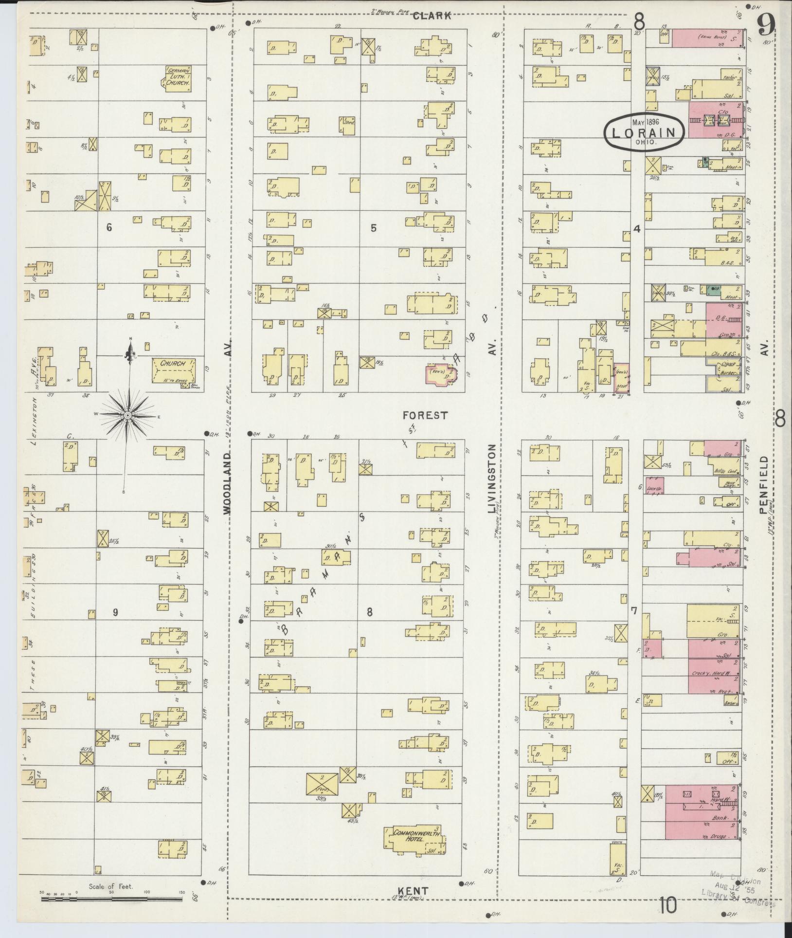 Sanborn Fire Insurance Map from Lorain, Lorain County, Ohio (1896), Sheet #0009 - Complete Map Set gallery image, historic Sanborn map, vintage wall art, Ohio Ohio