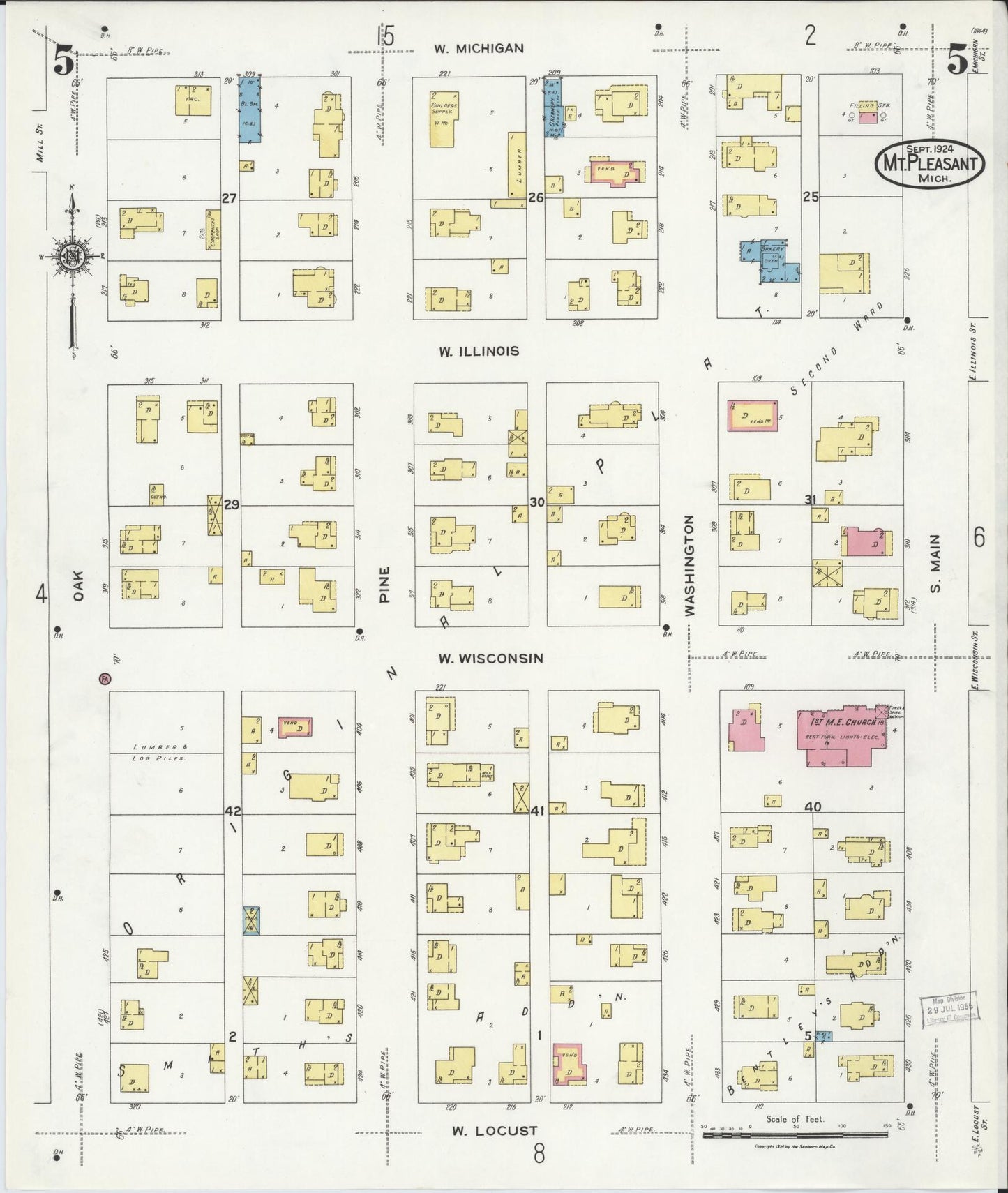 Sanborn Fire Insurance Map from Mount Pleasant, Isabella County, Michigan (1924), Sheet #0005 - Complete Map Set gallery image, historic Sanborn map, vintage wall art, Michigan Michigan