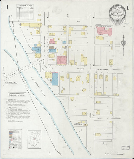 Sanborn Fire Insurance Map from Gahanna, Franklin County, Ohio (1946), Sheet #0001 - Historic Sanborn Fire Insurance Map Print, vintage old map wall art, antique decor, genealogy gift, Ohio Ohio map