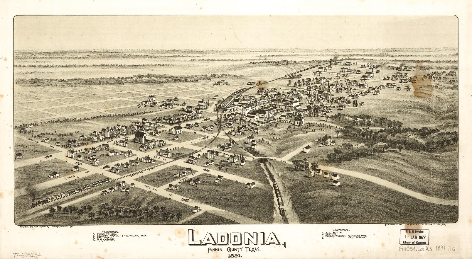 Ladonia, Fannin County, Texas. (1891) – Historic Bird’s-Eye View Panorama Print