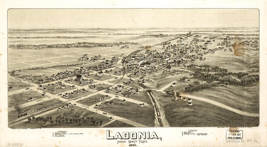 Ladonia, Fannin County, Texas. (1891) – Historic Bird’s-Eye View Panorama Print