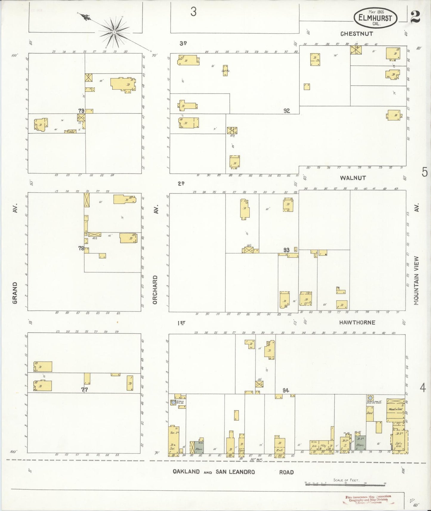 Sanborn Fire Insurance Map from Elmhurst, Alameda County, California (1905), Sheet #0002 - Complete Map Set gallery image, historic Sanborn map, vintage wall art, California California
