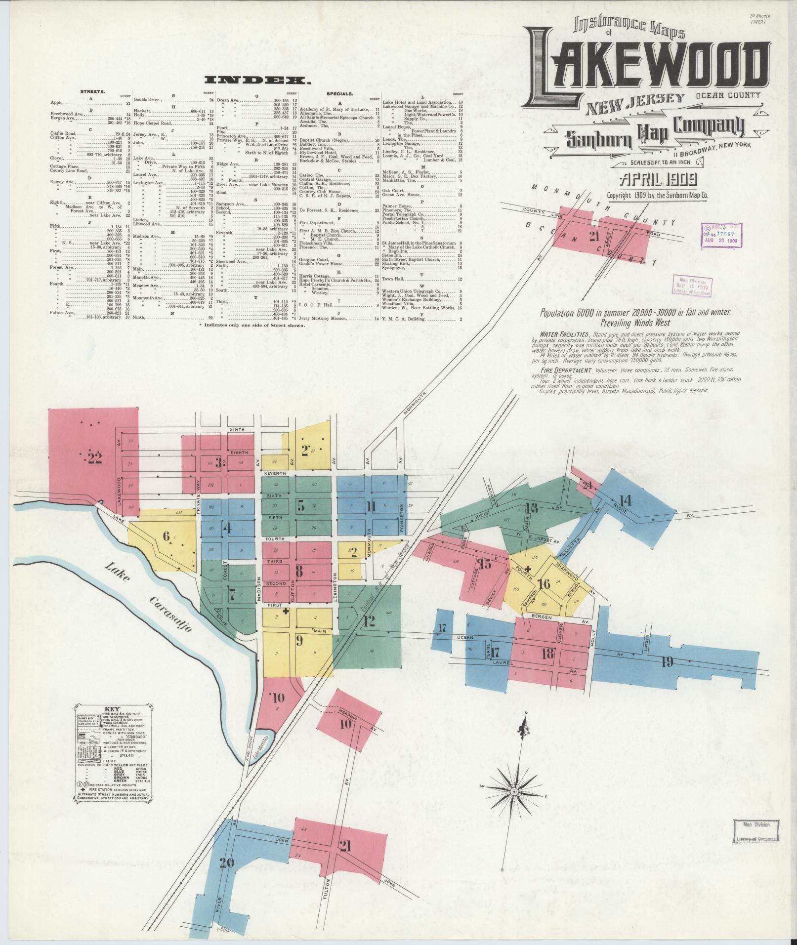 Sanborn Fire Insurance Map from Lakewood, Ocean County, New Jersey. (1909) – Historic Sanborn Fire Insurance Map Print