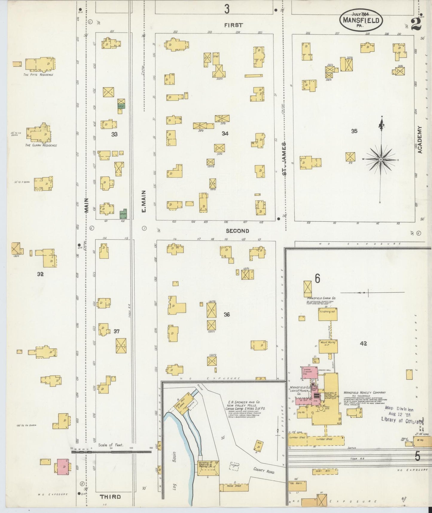 Sanborn Fire Insurance Map from Mansfield, Tioga County, Pennsylvania (1904), Sheet #0002 - Complete Map Set gallery image, historic Sanborn map, vintage wall art, Pennsylvania Pennsylvania