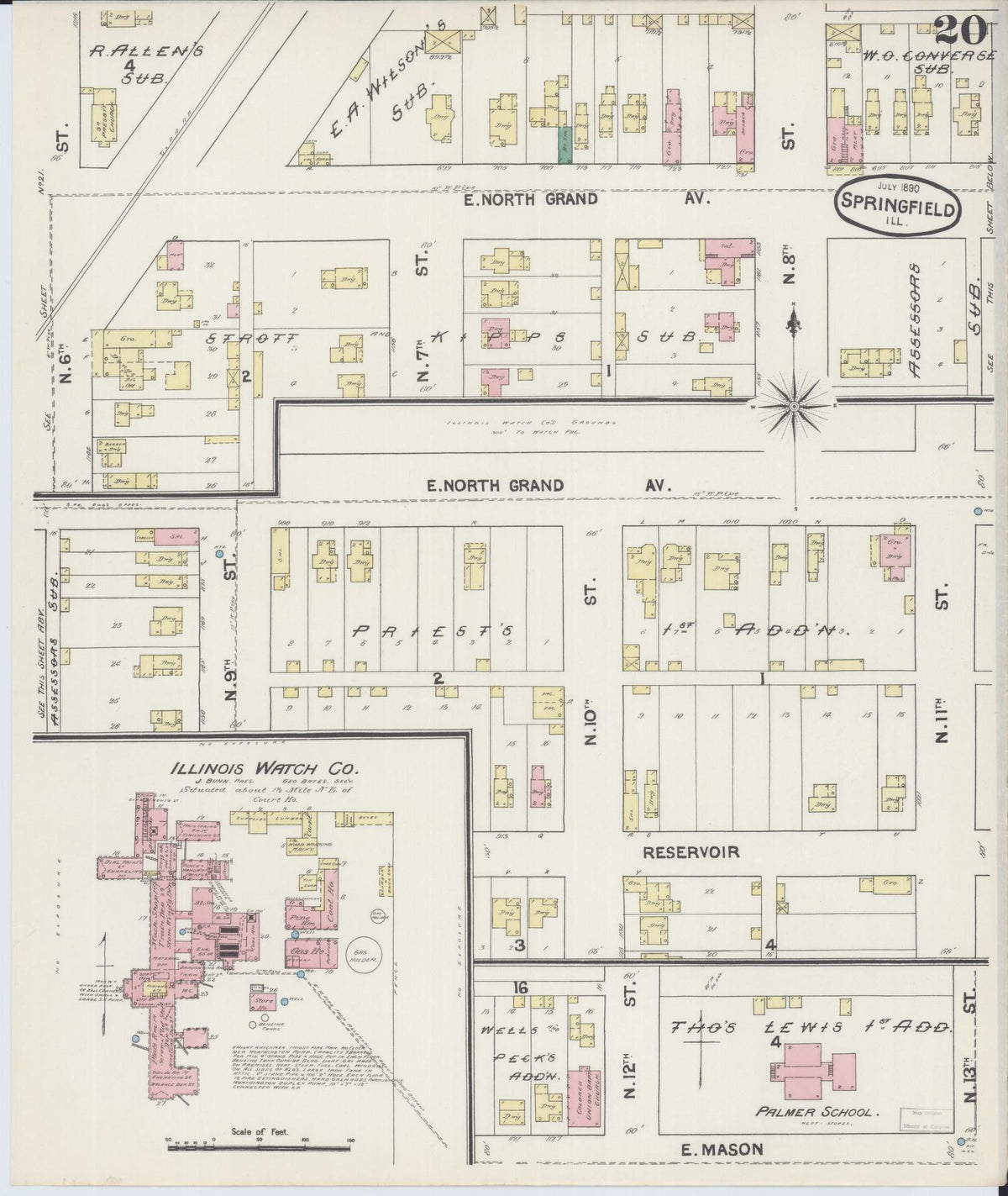Sanborn Fire Insurance Map from Springfield, Sangamon County, Illinois (1890), Sheet #0020 - Complete Map Set gallery image, historic Sanborn map, vintage wall art, Illinois Illinois
