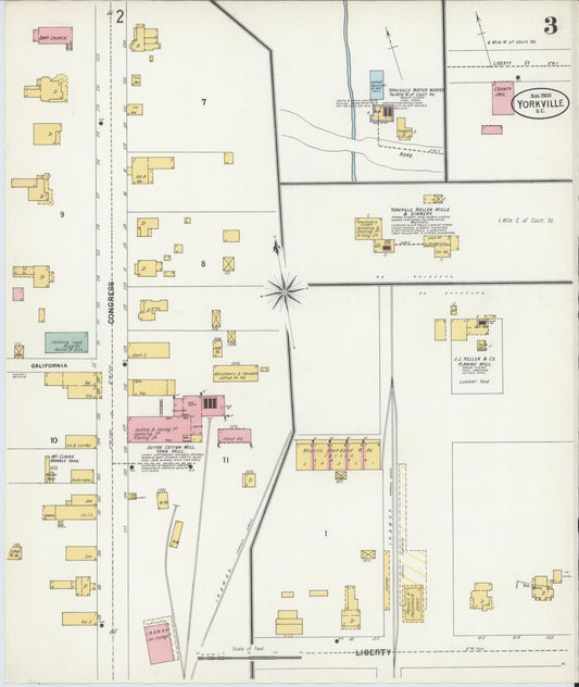 Sanborn Fire Insurance Map from York[ville], York County, South Carolina (1900), Sheet #0003 - Historic Sanborn Fire Insurance Map Print, vintage old map wall art, antique decor, genealogy gift, South Carolina South Carolina map