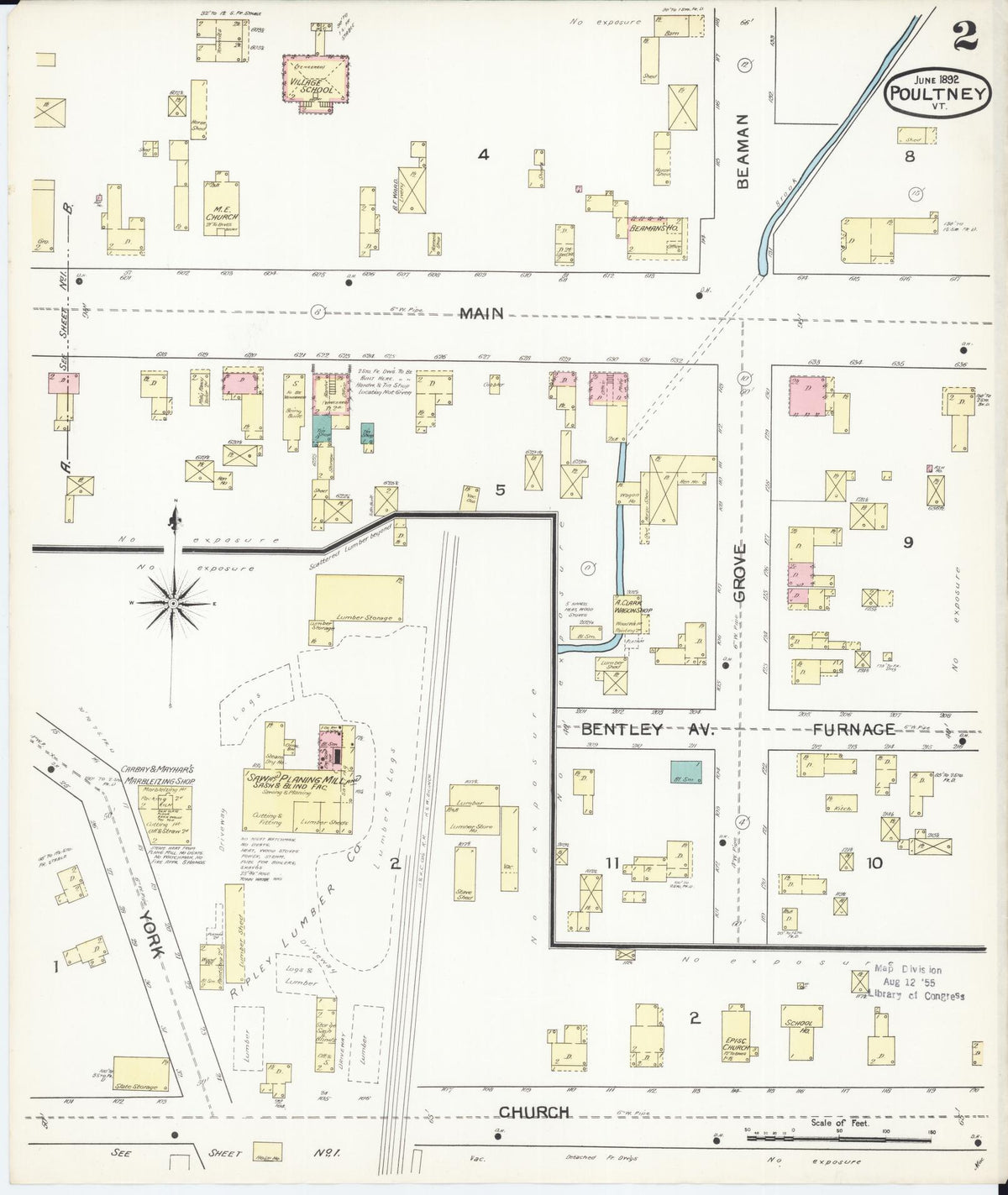 Sanborn Fire Insurance Map from Poultney, Rutland County, Vermont (1892), Sheet #0002 - Complete Map Set gallery image, historic Sanborn map, vintage wall art, Vermont Vermont