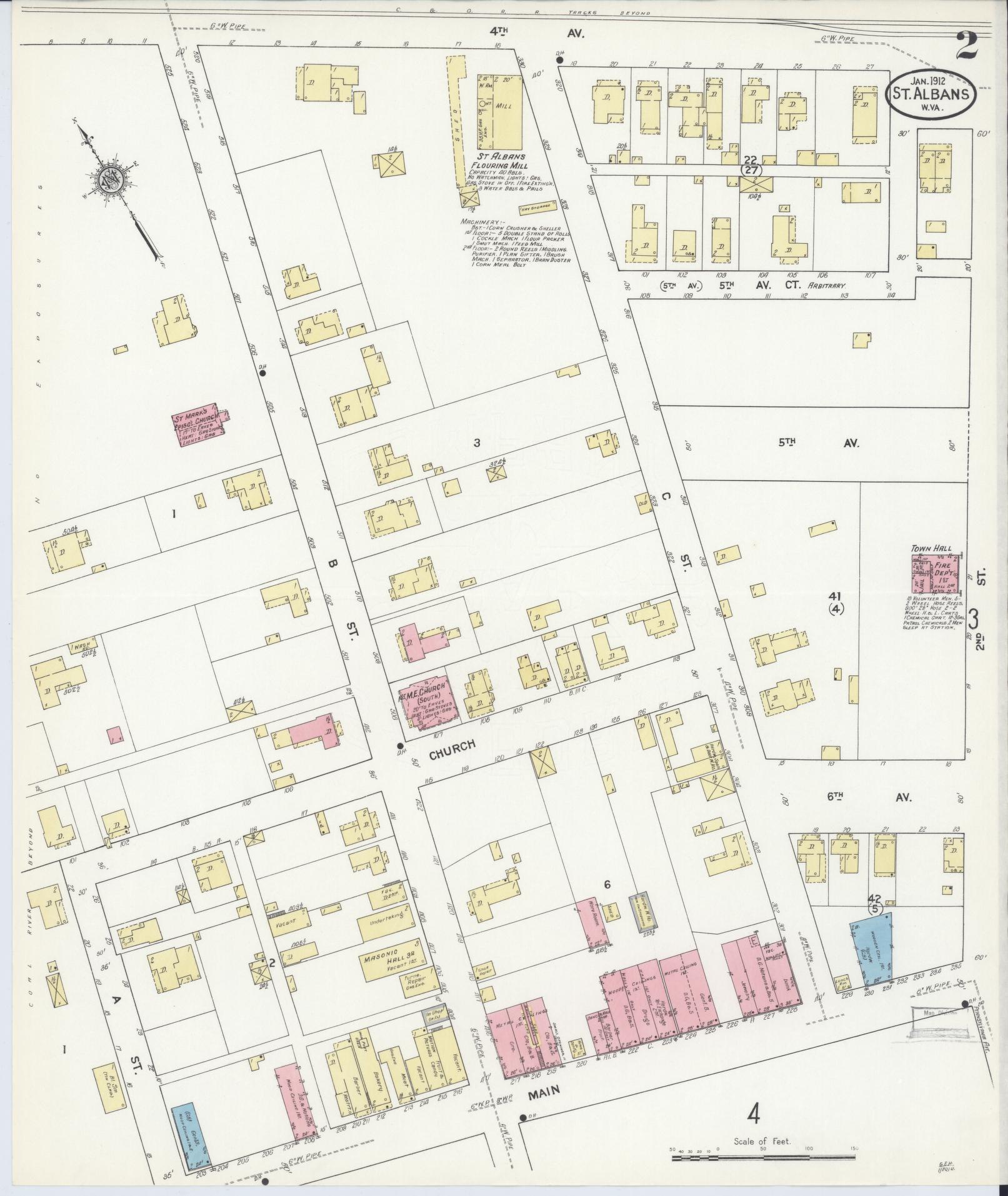 Sanborn Fire Insurance Map from Saint Albans, Kanawha County, West Virginia (1912), Sheet #0002 - Complete Map Set gallery image, historic Sanborn map, vintage wall art, West Virginia West Virginia