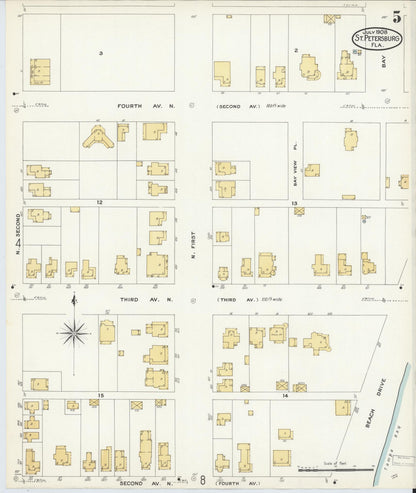Sanborn Fire Insurance Map from Saint Petersburg, Pinellas County, Florida (1908), Sheet #0005 - Complete Map Set gallery image, historic Sanborn map, vintage wall art, Florida Florida