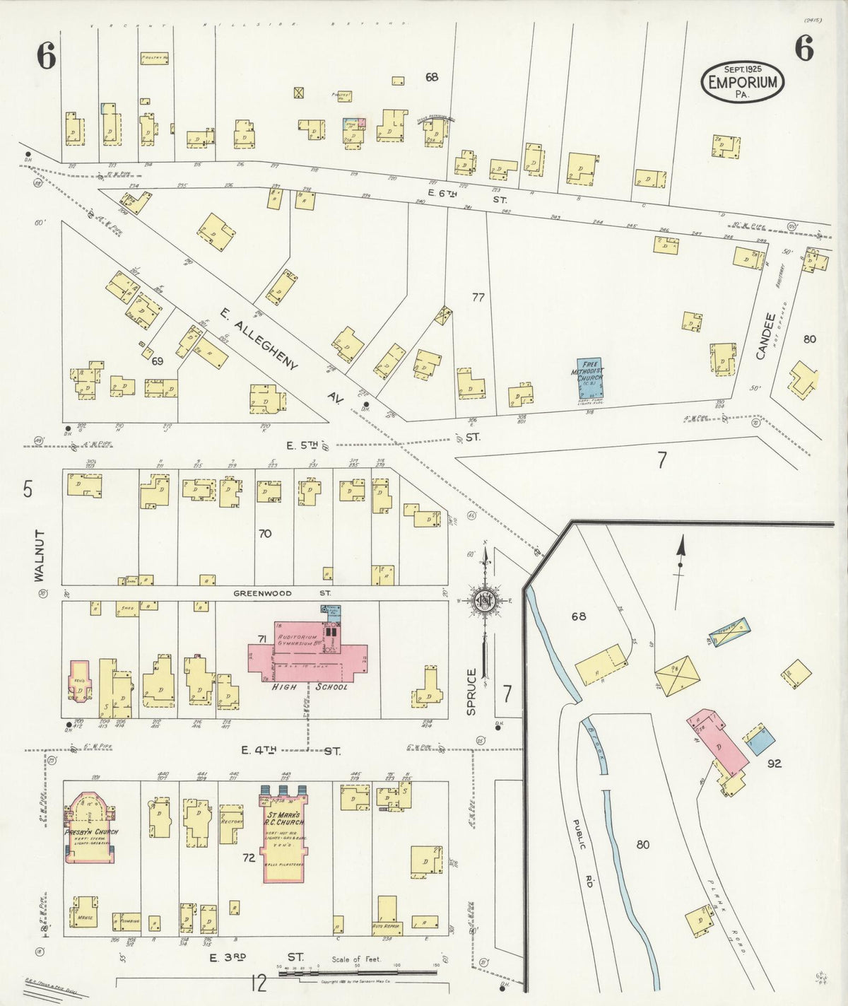 Sanborn Fire Insurance Map from Emporium, Cameron County, Pennsylvania (1925), Sheet #0006 - Complete Map Set gallery image, historic Sanborn map, vintage wall art, Pennsylvania Pennsylvania