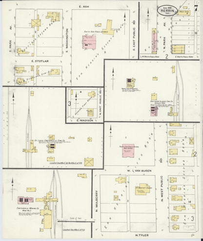 Sanborn Fire Insurance Map from Herrin, Williamson County, Illinois (1909), Sheet #0007 - Complete Map Set gallery image, historic Sanborn map, vintage wall art, Illinois Illinois
