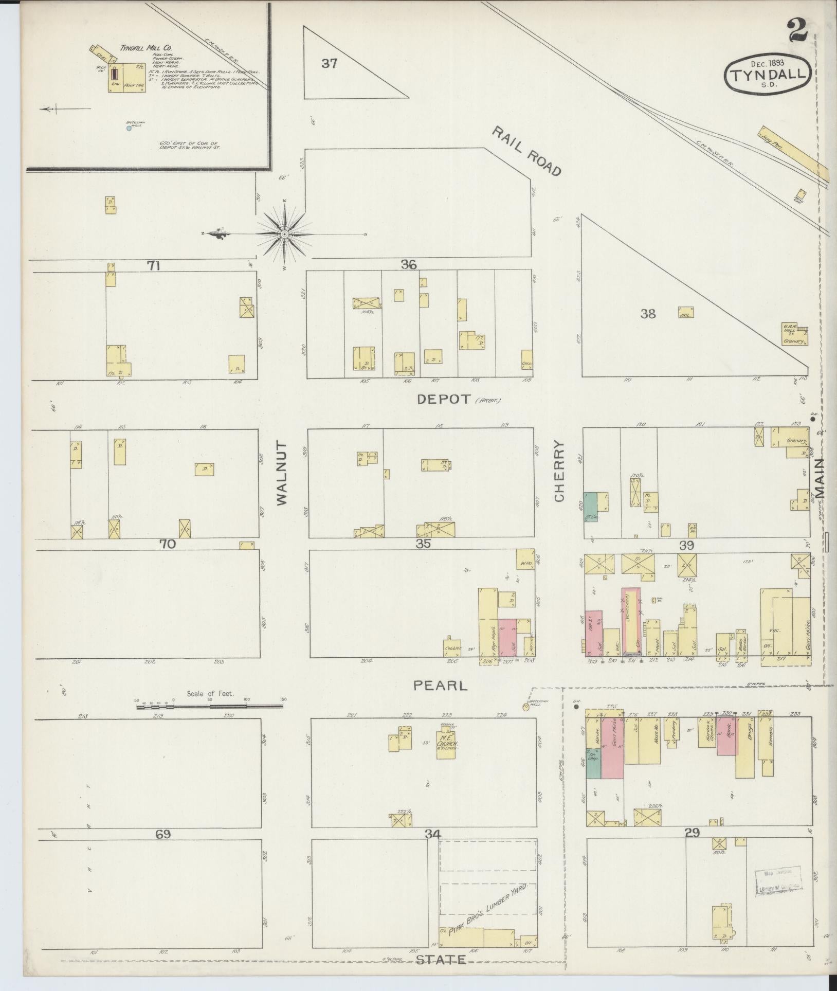 Sanborn Fire Insurance Map from Tyndall, Bon Homme County, South Dakota (1893), Sheet #0002 - Historic Sanborn Fire Insurance Map Print, vintage old map wall art, antique decor, genealogy gift, South Dakota South Dakota map