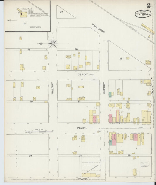 Sanborn Fire Insurance Map from Tyndall, Bon Homme County, South Dakota (1893), Sheet #0002 - Historic Sanborn Fire Insurance Map Print, vintage old map wall art, antique decor, genealogy gift, South Dakota South Dakota map