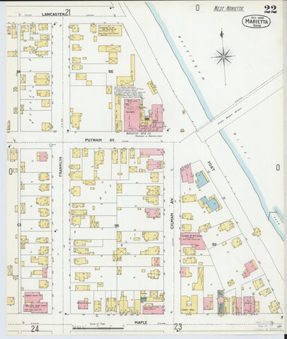 Sanborn Fire Insurance Map from Marietta, Washington County, Ohio (1900), Sheet #0022 - Historic Sanborn Fire Insurance Map Print, vintage old map wall art, antique decor, genealogy gift, Ohio Ohio map
