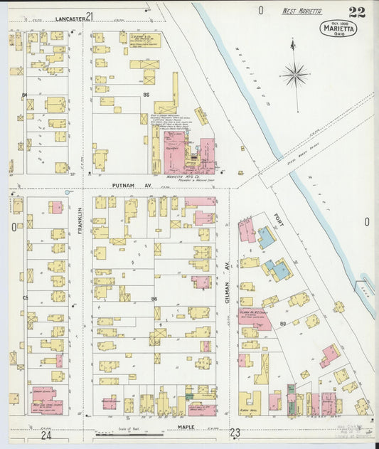 Sanborn Fire Insurance Map from Marietta, Washington County, Ohio (1900), Sheet #0022 - Historic Sanborn Fire Insurance Map Print, vintage old map wall art, antique decor, genealogy gift, Ohio Ohio map