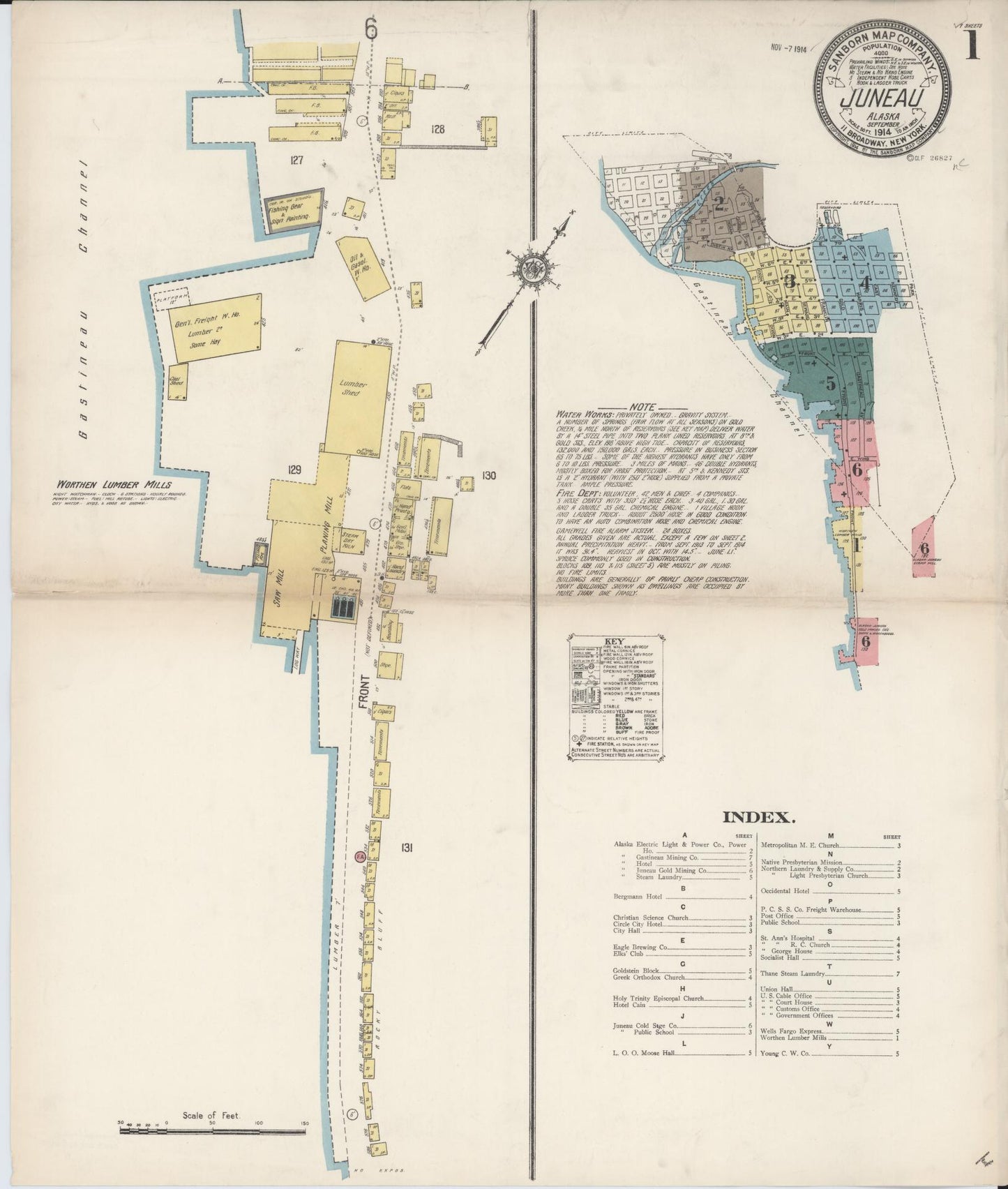 Sanborn Fire Insurance Map from Juneau, Juneau Census Division, Alaska (1914), Sheet #0001 - Complete Map Set gallery image, historic Sanborn map, vintage wall art, Alaska Alaska