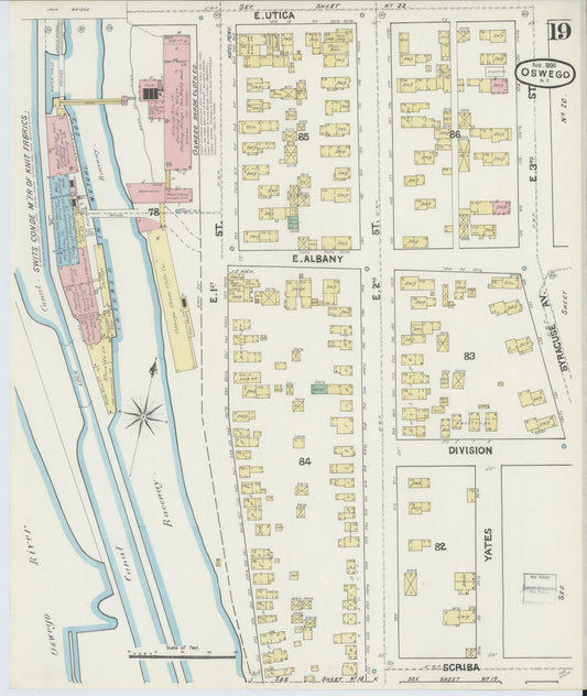 Sanborn Fire Insurance Map from Oswego, Oswego County, New York (1890), Sheet #0019 - Historic Sanborn Fire Insurance Map Print, vintage old map wall art, antique decor, genealogy gift, New York New York map