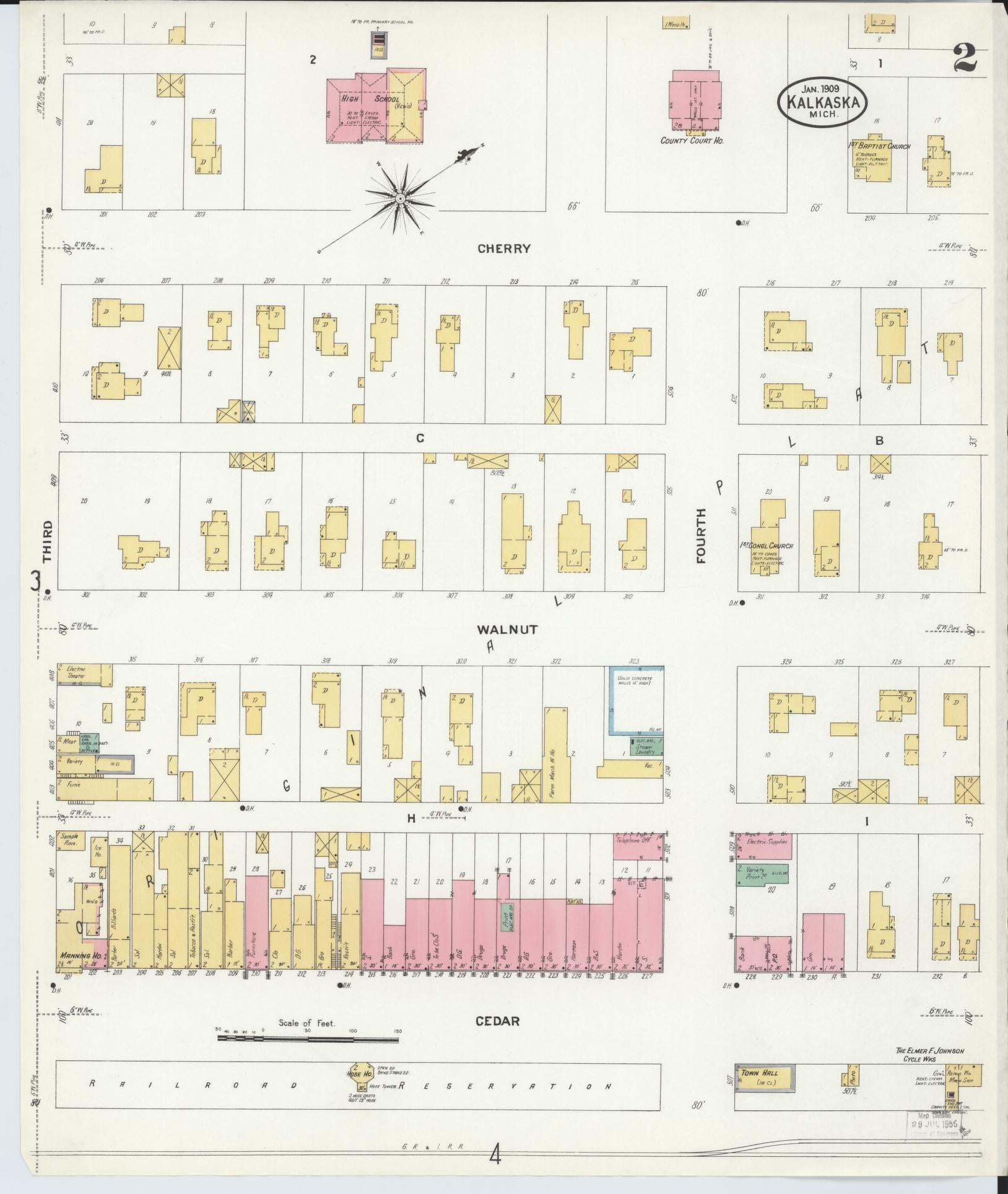 Sanborn Fire Insurance Map from Kalkaska, Kalkaska County, Michigan (1909), Sheet #0002 - Complete Map Set gallery image, historic Sanborn map, vintage wall art, Michigan Michigan