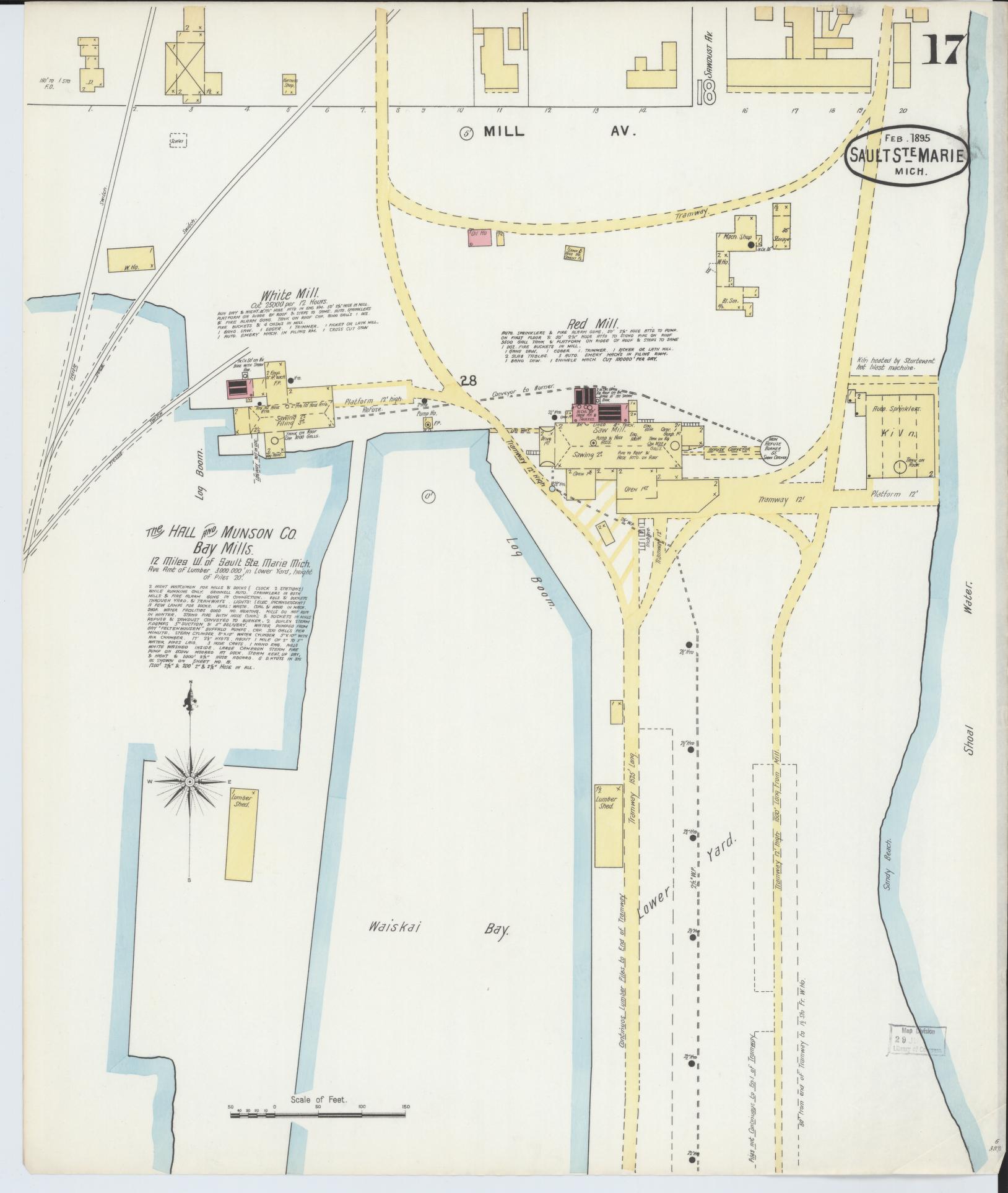 Sanborn Fire Insurance Map from Sault Sainte Marie, Chippewa County, Michigan (1895), Sheet #0017 - Complete Map Set gallery image, historic Sanborn map, vintage wall art, Michigan Michigan