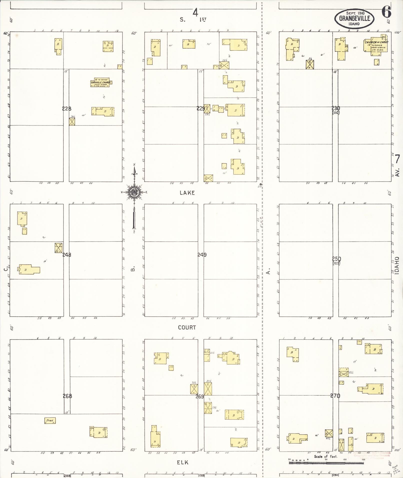 Sanborn Fire Insurance Map from Grangeville, Idaho County, Idaho (1910), Sheet #0006 - Complete Map Set gallery image, historic Sanborn map, vintage wall art, Grangeville Idaho