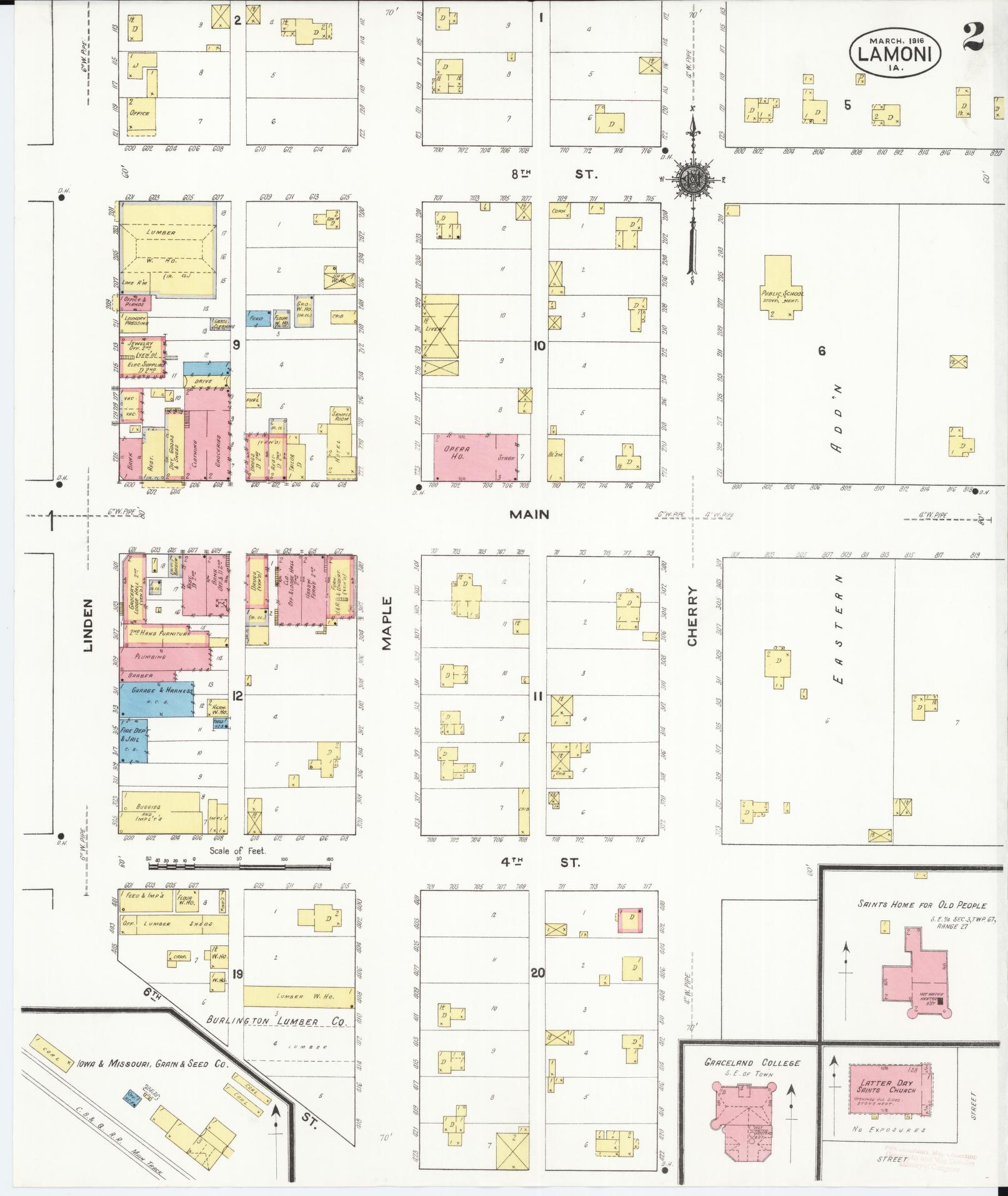 Sanborn Fire Insurance Map from Lamoni, Decatur County, Iowa (1916), Sheet #0002 - Historic Sanborn Fire Insurance Map Print, vintage old map wall art
