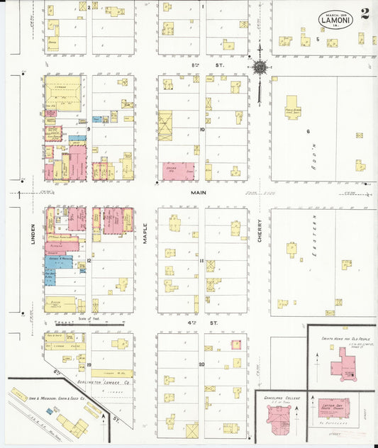 Sanborn Fire Insurance Map from Lamoni, Decatur County, Iowa (1916), Sheet #0002 - Historic Sanborn Fire Insurance Map Print, vintage old map wall art