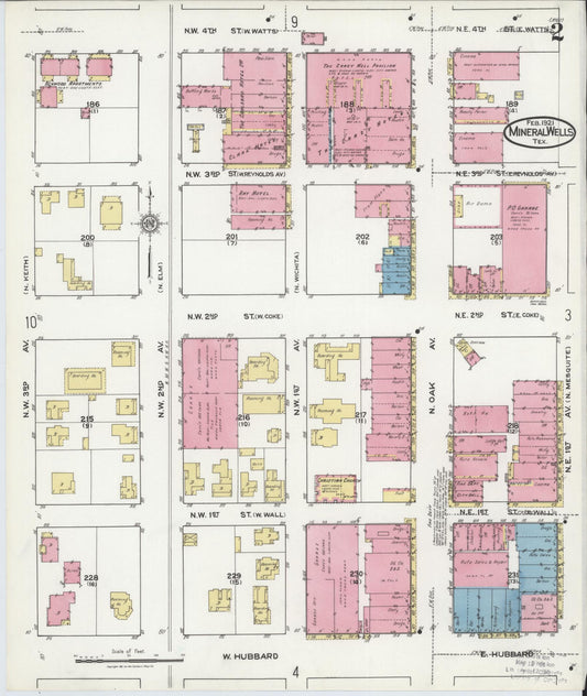 Sanborn Fire Insurance Map from Mineral Wells, Palo Pinto County, Texas (1921), Sheet #0002 - Historic Sanborn Fire Insurance Map Print, vintage old map wall art, antique decor, genealogy gift, Texas Texas map