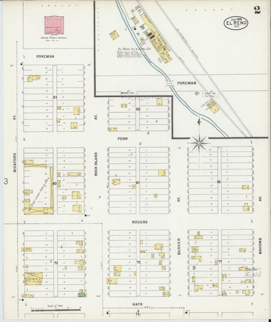 Sanborn Fire Insurance Map from El Reno, Canadian County, Oklahoma (1898), Sheet #0002 - Historic Sanborn Fire Insurance Map Print, vintage old map wall art, antique decor, genealogy gift, Oklahoma Oklahoma map