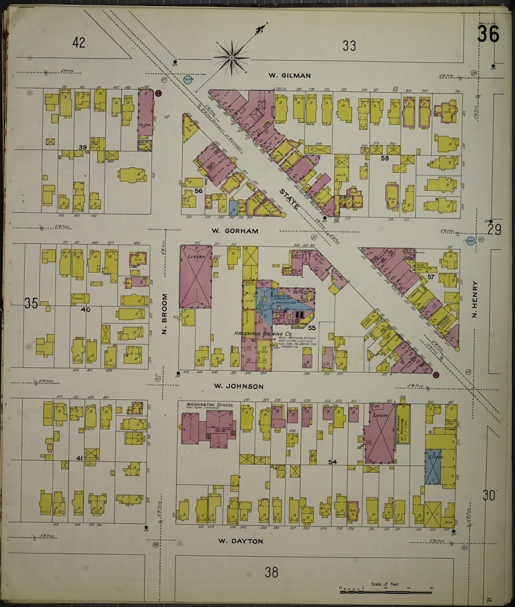 Sanborn Fire Insurance Map from Madison, Dane County, Wisconsin (1908), Sheet #0036 - Historic Sanborn Fire Insurance Map Print, vintage old map wall art, antique decor, genealogy gift, Wisconsin Wisconsin map