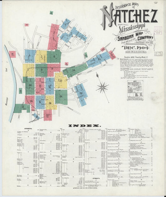 Sanborn Fire Insurance Map from Natchez, Adams County, Mississippi (1904), Sheet #0001 - Complete Map Set gallery image, historic Sanborn map, vintage wall art, Mississippi Mississippi