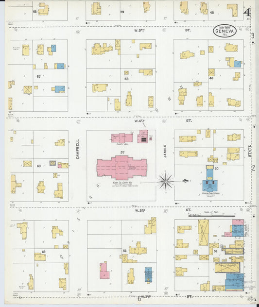 Sanborn Fire Insurance Map from Geneva, Kane County, Illinois (1905), Sheet #0004 - Historic Sanborn Fire Insurance Map Print, vintage old map wall art, antique decor, genealogy gift, Illinois Illinois map