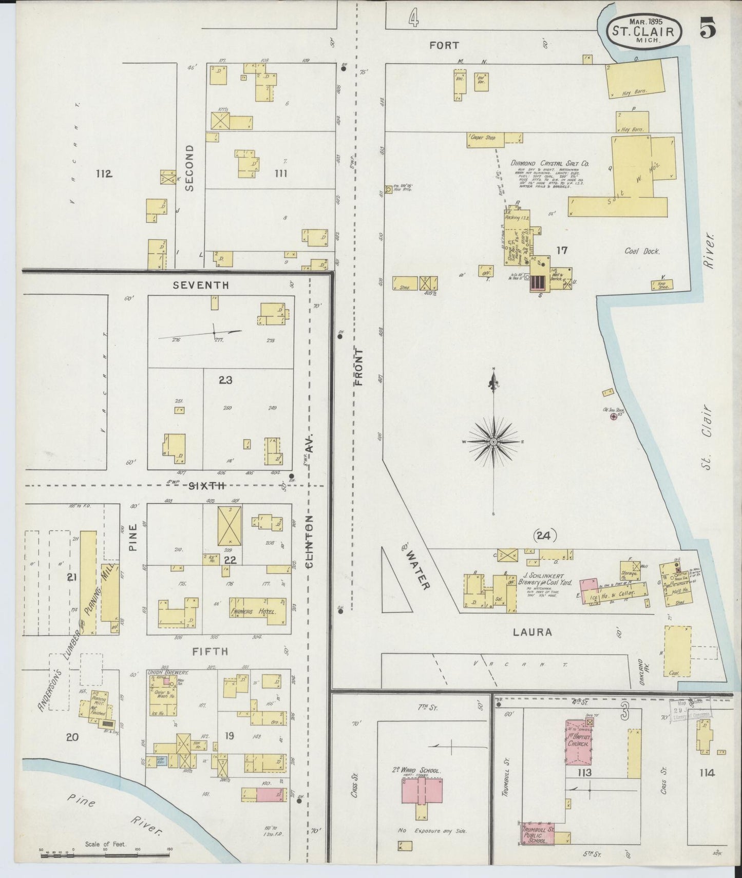 Sanborn Fire Insurance Map from Saint Clair, Saint Clair County, Michigan (1895), Sheet #0005 - Historic Sanborn Fire Insurance Map Print, vintage old map wall art, antique decor, genealogy gift, Michigan Michigan map