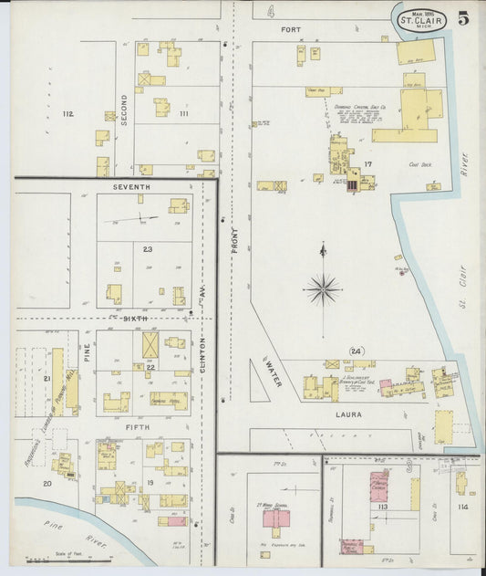 Sanborn Fire Insurance Map from Saint Clair, Saint Clair County, Michigan (1895), Sheet #0005 - Historic Sanborn Fire Insurance Map Print, vintage old map wall art, antique decor, genealogy gift, Michigan Michigan map