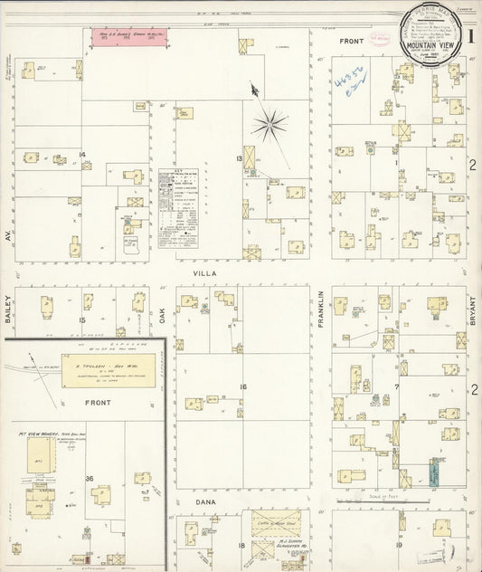 Sanborn Fire Insurance Map from Mountain View, Santa Clara County, California (1897), Sheet #0001 - Complete Map Set gallery image, historic Sanborn map, vintage wall art, California California