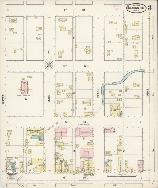 Sanborn Fire Insurance Map from Ellensburg, Kittitas County, Washington (1888), Sheet #0003 - Historic Sanborn Fire Insurance Map Print, vintage old map wall art, antique decor, genealogy gift, Washington Washington map
