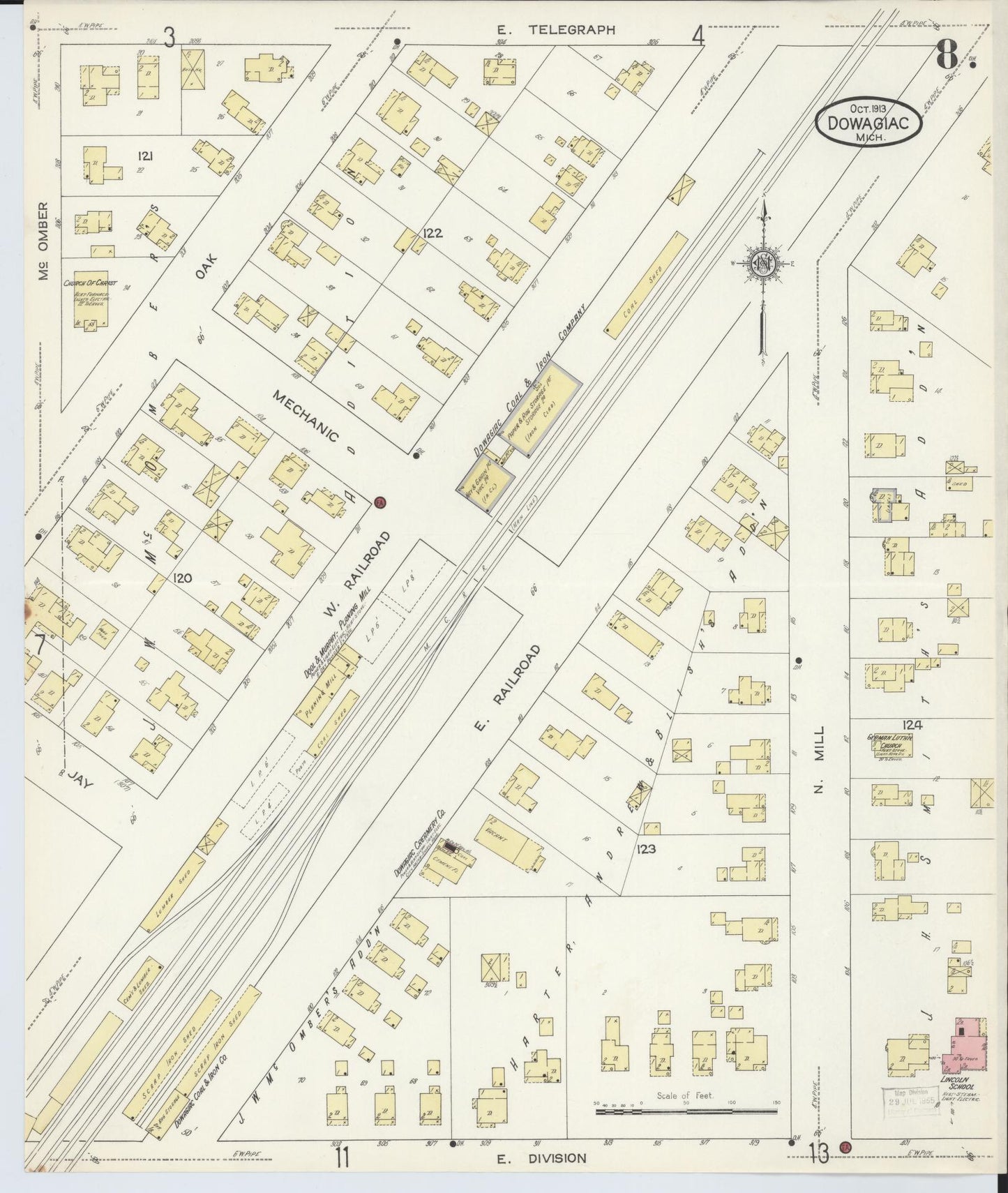 Sanborn Fire Insurance Map from Dowagiac, Cass County, Michigan (1913), Sheet #0008 - Complete Map Set gallery image, historic Sanborn map, vintage wall art, Michigan Michigan
