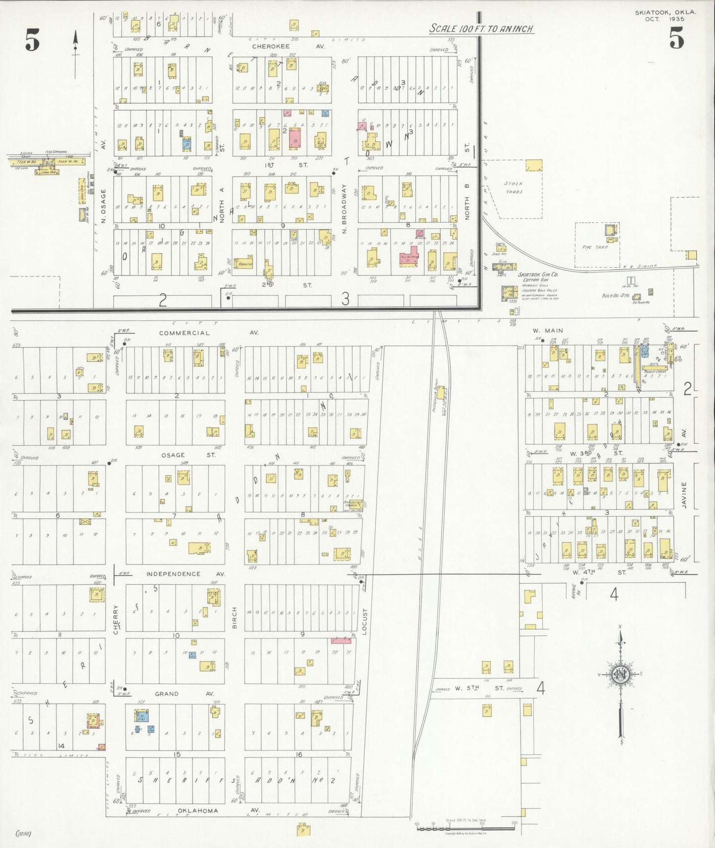Sanborn Fire Insurance Map from Skiatook, Tulsa And Osage Counties, Oklahoma (1935), Sheet #0005 - Historic Sanborn Fire Insurance Map Print, vintage old map wall art, antique decor, genealogy gift, Oklahoma Oklahoma map