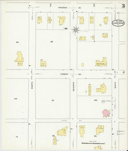 Sanborn Fire Insurance Map from Lakewood, Ocean County, New Jersey (1909), Sheet #0003 - Complete Map Set gallery image, historic Sanborn map, vintage wall art, New Jersey New Jersey