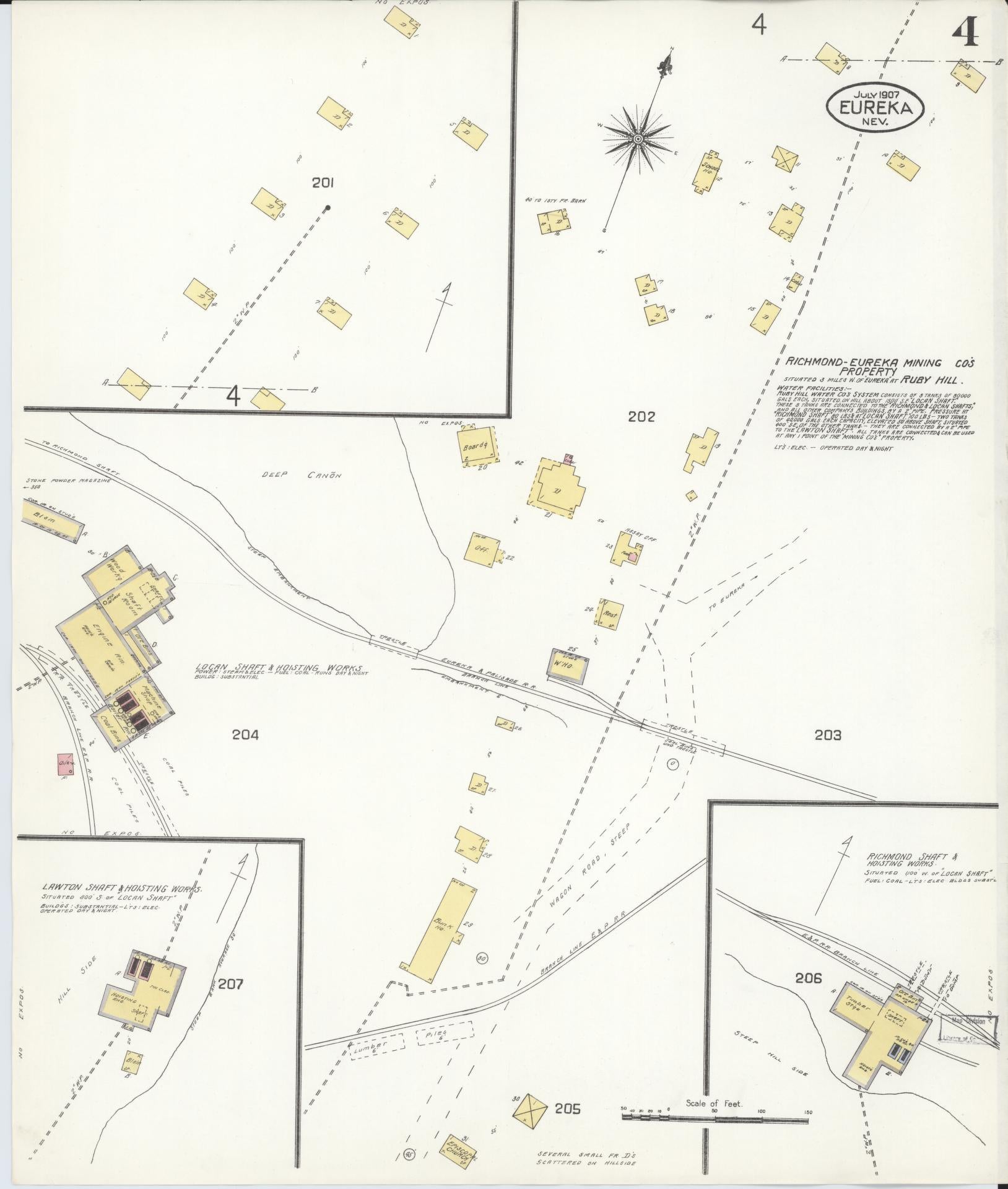 Sanborn Fire Insurance Map from Eureka, Eureka County, Nevada (1907), Sheet #0004 - Historic Sanborn Fire Insurance Map Print, vintage old map wall art, antique decor, genealogy gift, Nevada Nevada map