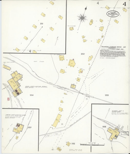 Sanborn Fire Insurance Map from Eureka, Eureka County, Nevada (1907), Sheet #0004 - Historic Sanborn Fire Insurance Map Print, vintage old map wall art, antique decor, genealogy gift, Nevada Nevada map