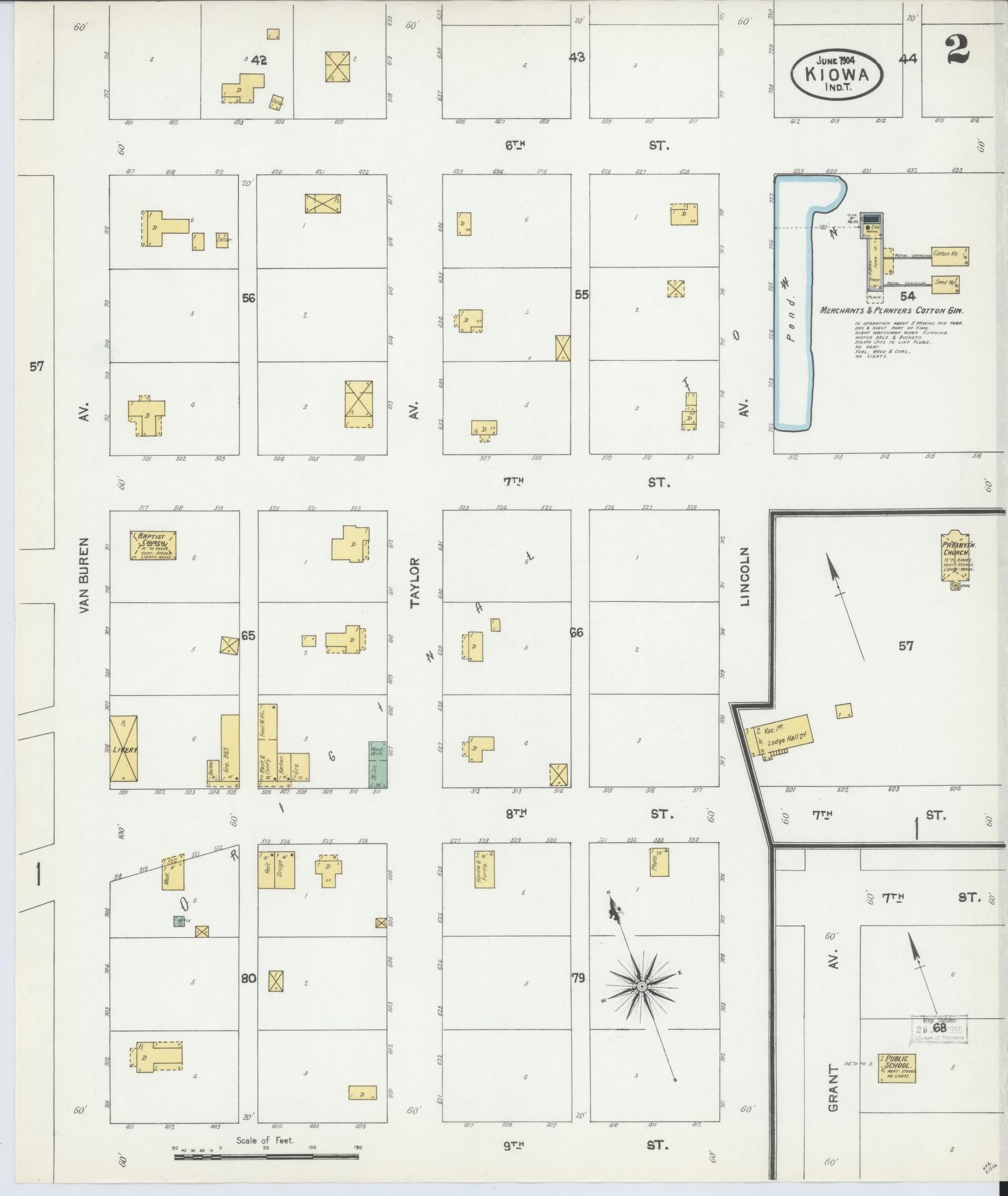 Sanborn Fire Insurance Map from Kiowa, Pittsburg County, Oklahoma (1904), Sheet #0002 - Complete Map Set gallery image, historic Sanborn map, vintage wall art, Oklahoma Oklahoma