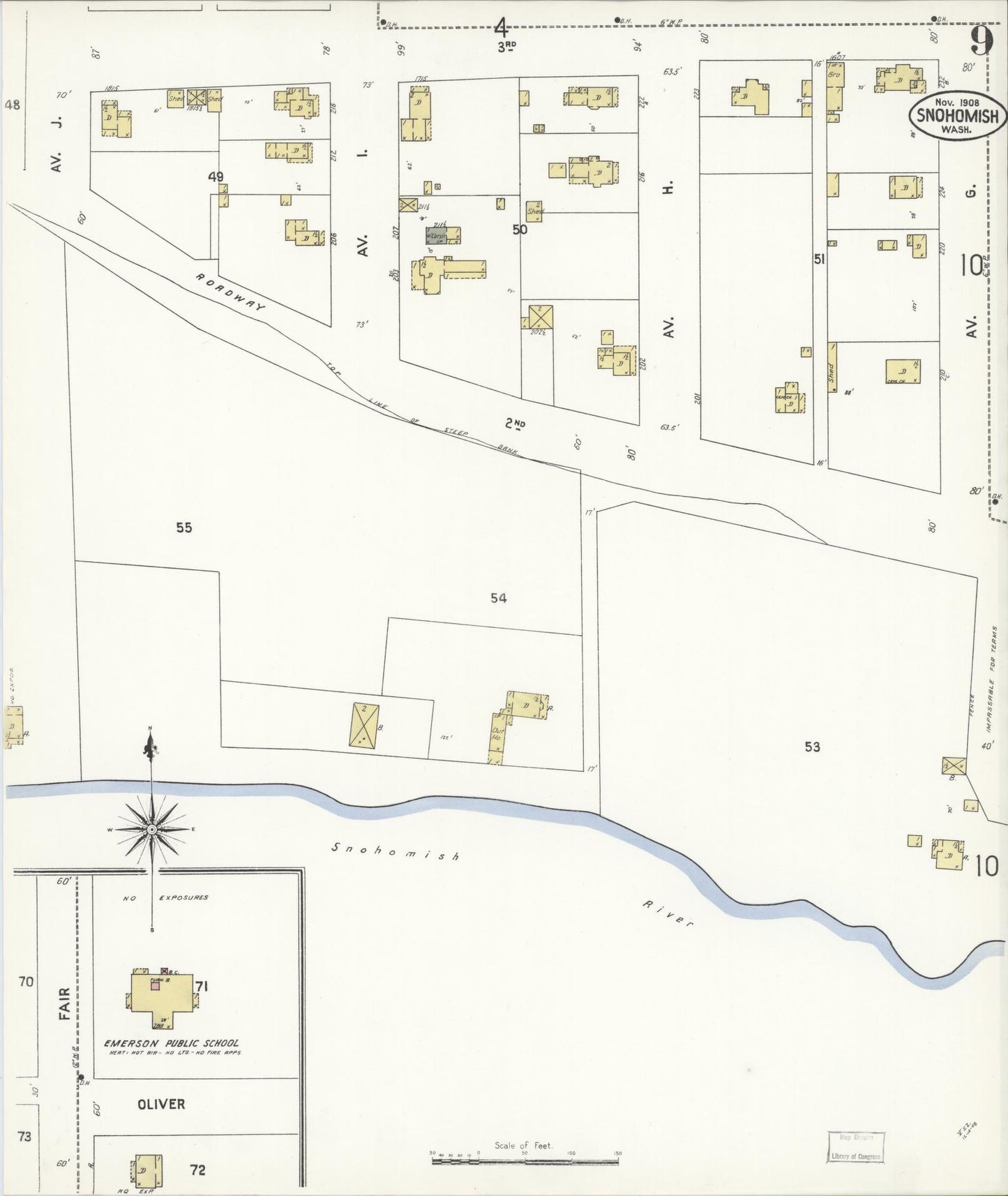 Sanborn Fire Insurance Map from Snohomish, Snohomish County, Washington (1908), Sheet #0009 - Complete Map Set gallery image, historic Sanborn map, vintage wall art, Washington Washington