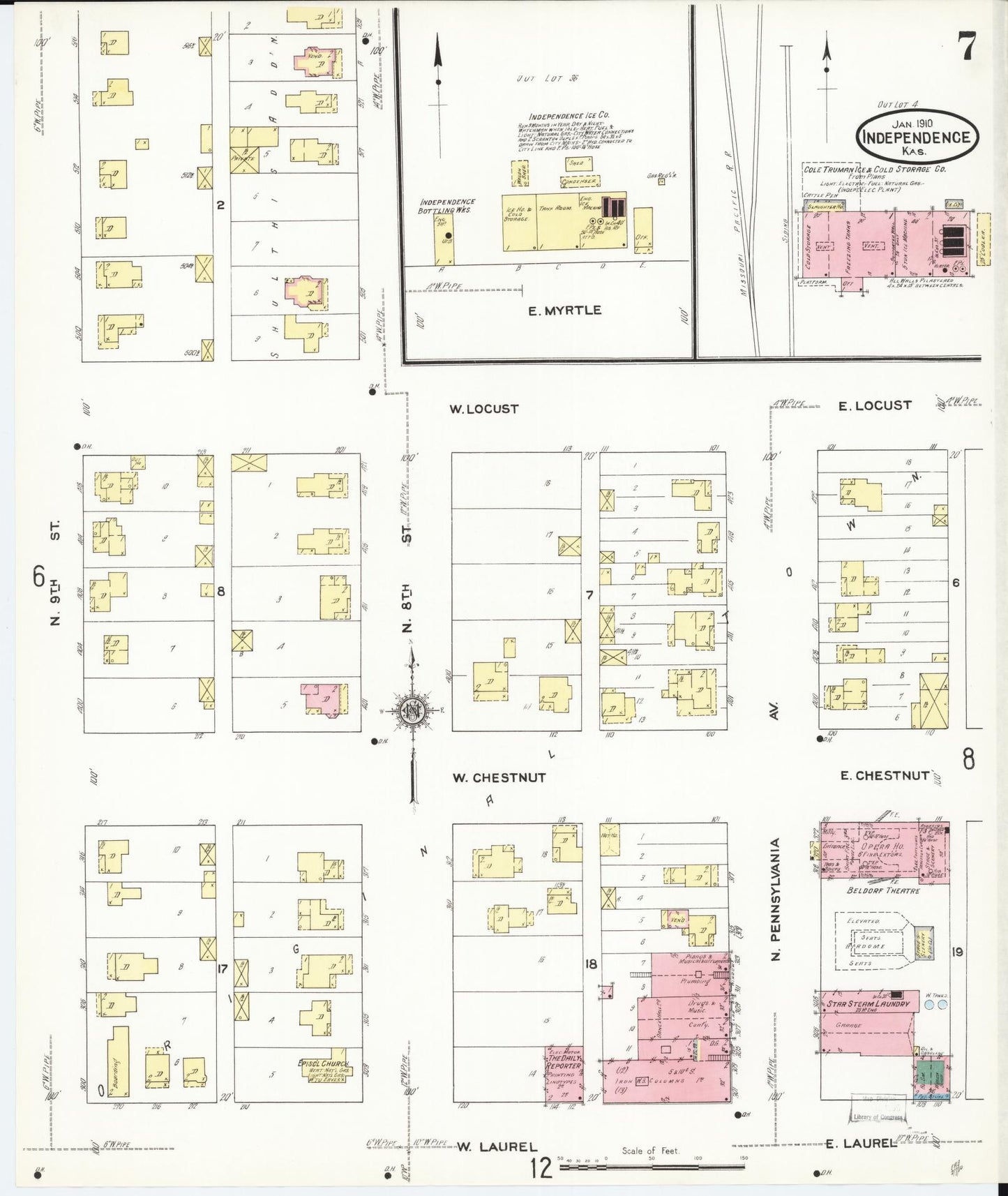 Sanborn Fire Insurance Map from Independence, Montgomery County, Kansas (1910), Sheet #0007 - Historic Sanborn Fire Insurance Map Print, vintage old map wall art, antique decor, genealogy gift, Kansas Kansas map