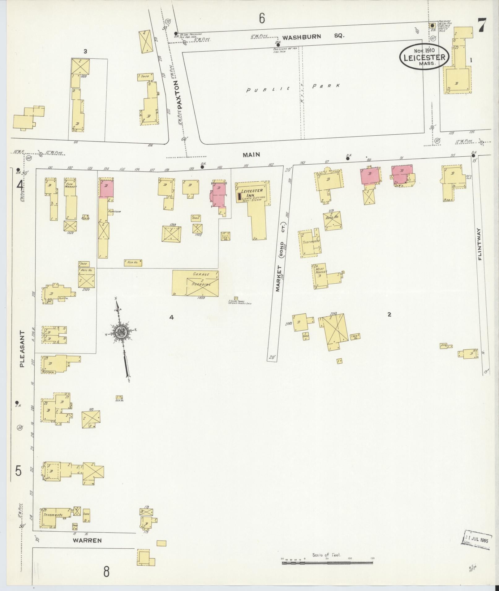 Sanborn Fire Insurance Map from Leicester, Worcester County, Massachusetts (1910), Sheet #0007 - Historic Sanborn Fire Insurance Map Print, vintage old map wall art, antique decor, genealogy gift, Massachusetts Massachusetts map