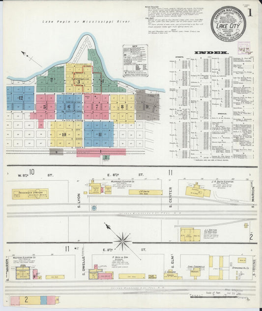 Sanborn Fire Insurance Map from Lake City, Wabasha County, Minnesota (1909), Sheet #0001 - Complete Map Set gallery image, historic Sanborn map, vintage wall art, Minnesota Minnesota